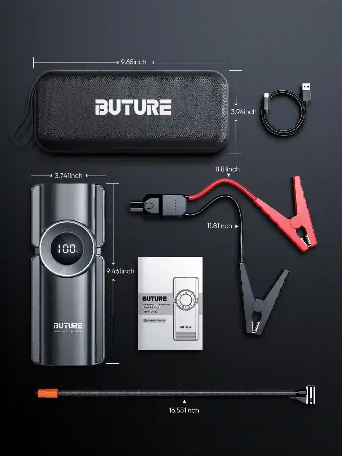 BuTure Booster Batterie 2500A 20000Mah Démarreurs De Batterie avec Compresseur